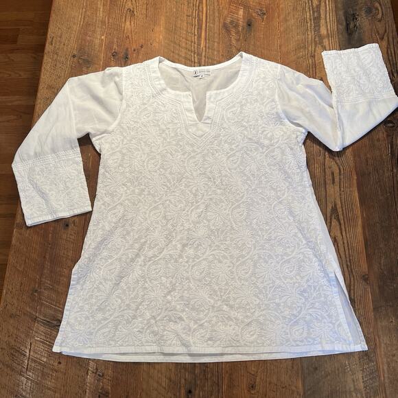JAYSHREE DALAL Hand Embroidered Tunic Top White Women's Size Medium Boho Beachy - Picture 10 of 14